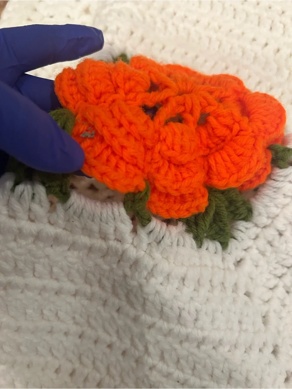 2 Vintage Style Crochet Accent Throw Pillow Covers W/ 3D Orange Flower Handmade